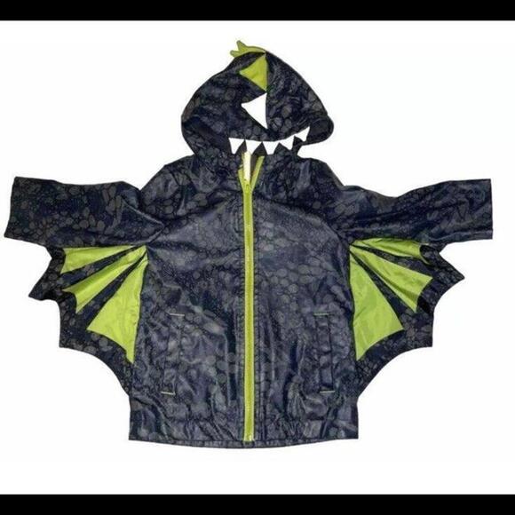 Cat & Jack DINOSAUR Raincoat 18M Toddler Webbed Wings Hooded Green Dragon Jacket - Picture 1 of 7